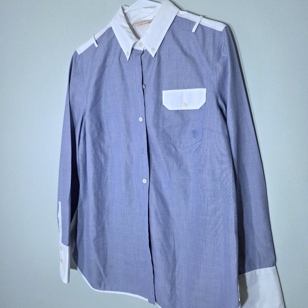 NWOT Tory Burch Blue & White Button Down Blouse Size 10